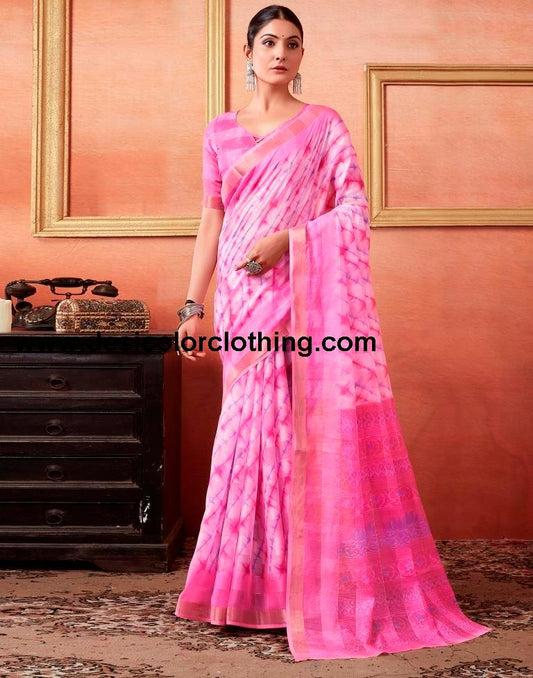 Pink Cotton Zari Saree