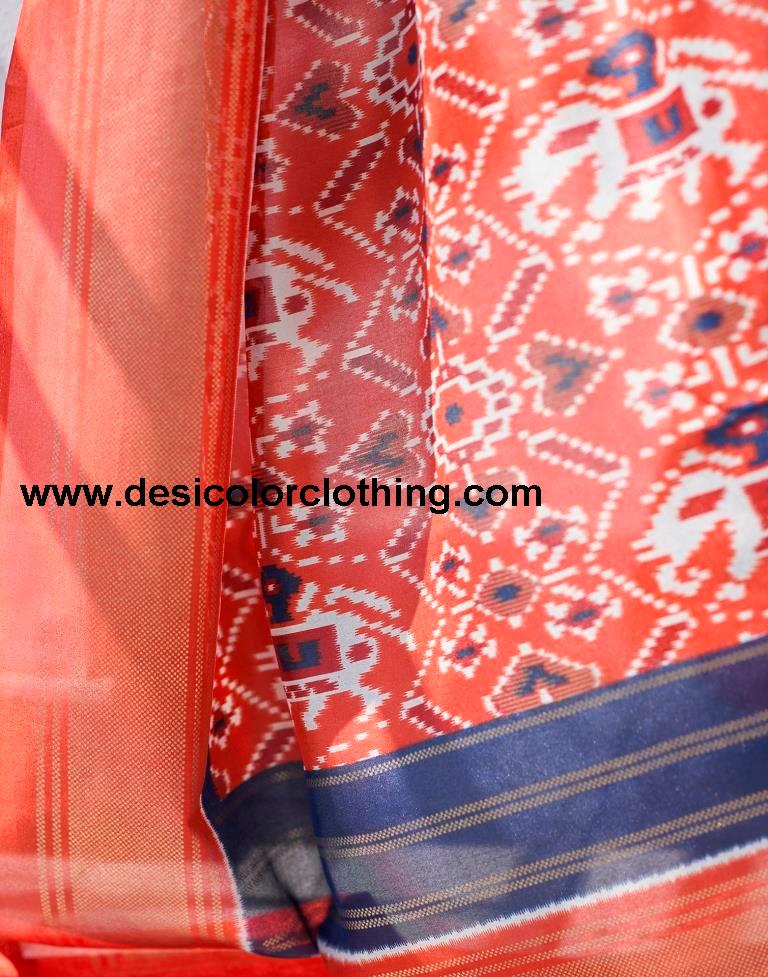 Rust Silk Printed Saree