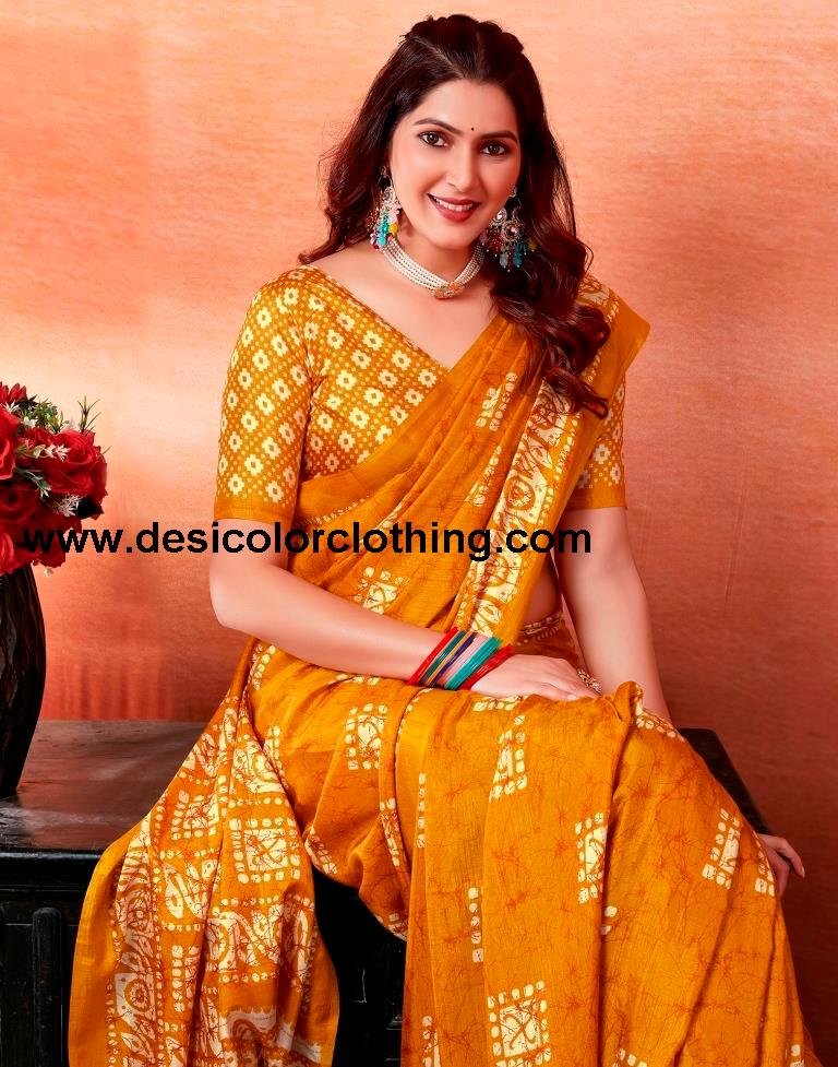 Turmeric Silk Printed Sarees