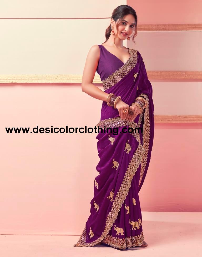 Dark Magenta Silk Embroidery Saree