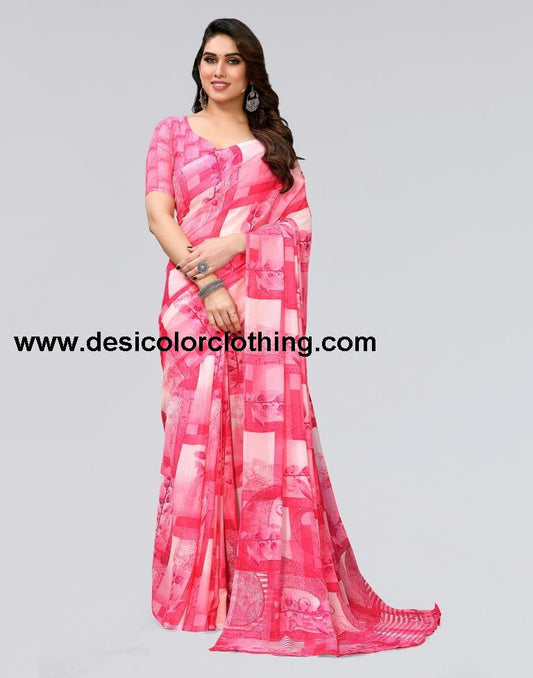 Pink Printed Georgette Saree