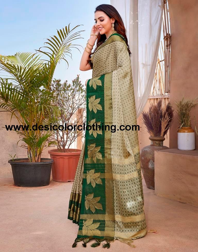 Beige Silk Woven Saree
