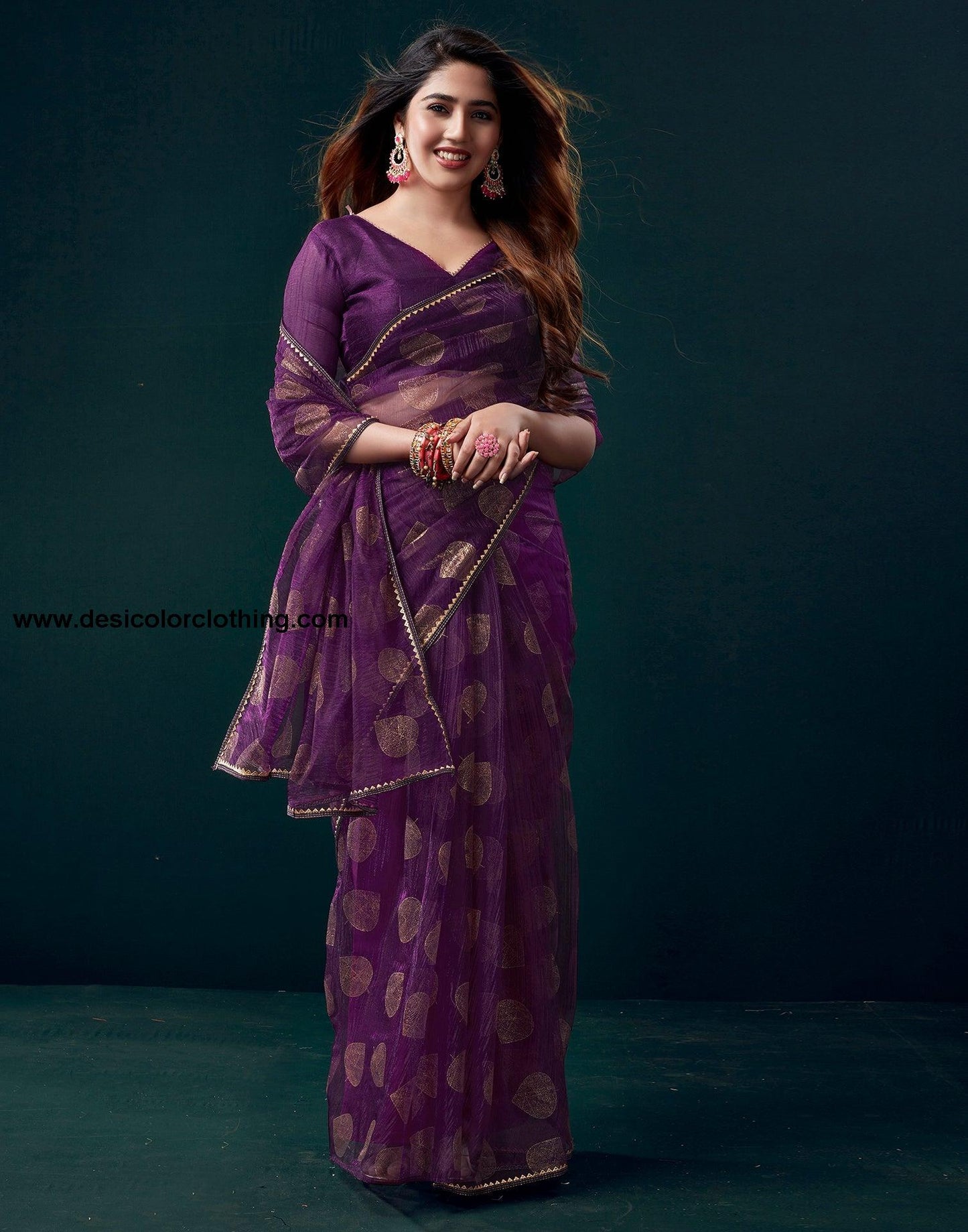 Purple Net Plain Saree