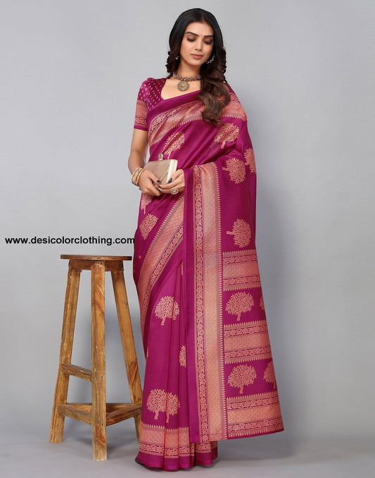 Purple Silk Printed Saree