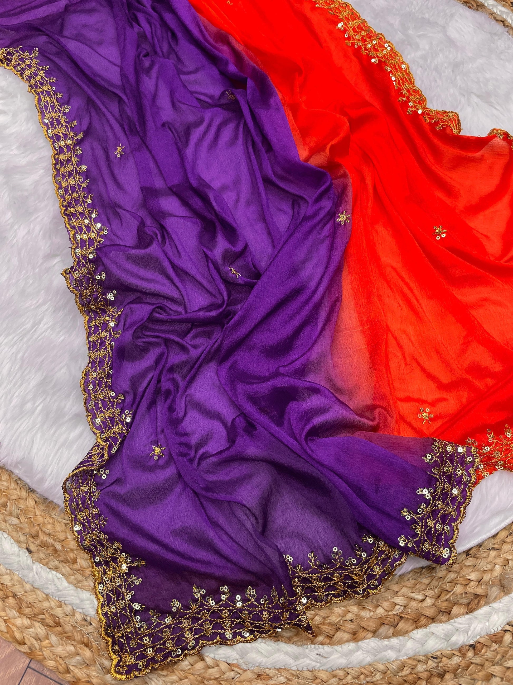 Product Image - Elegant Chinnon Saree with Heavy Embroidery and Jari Work