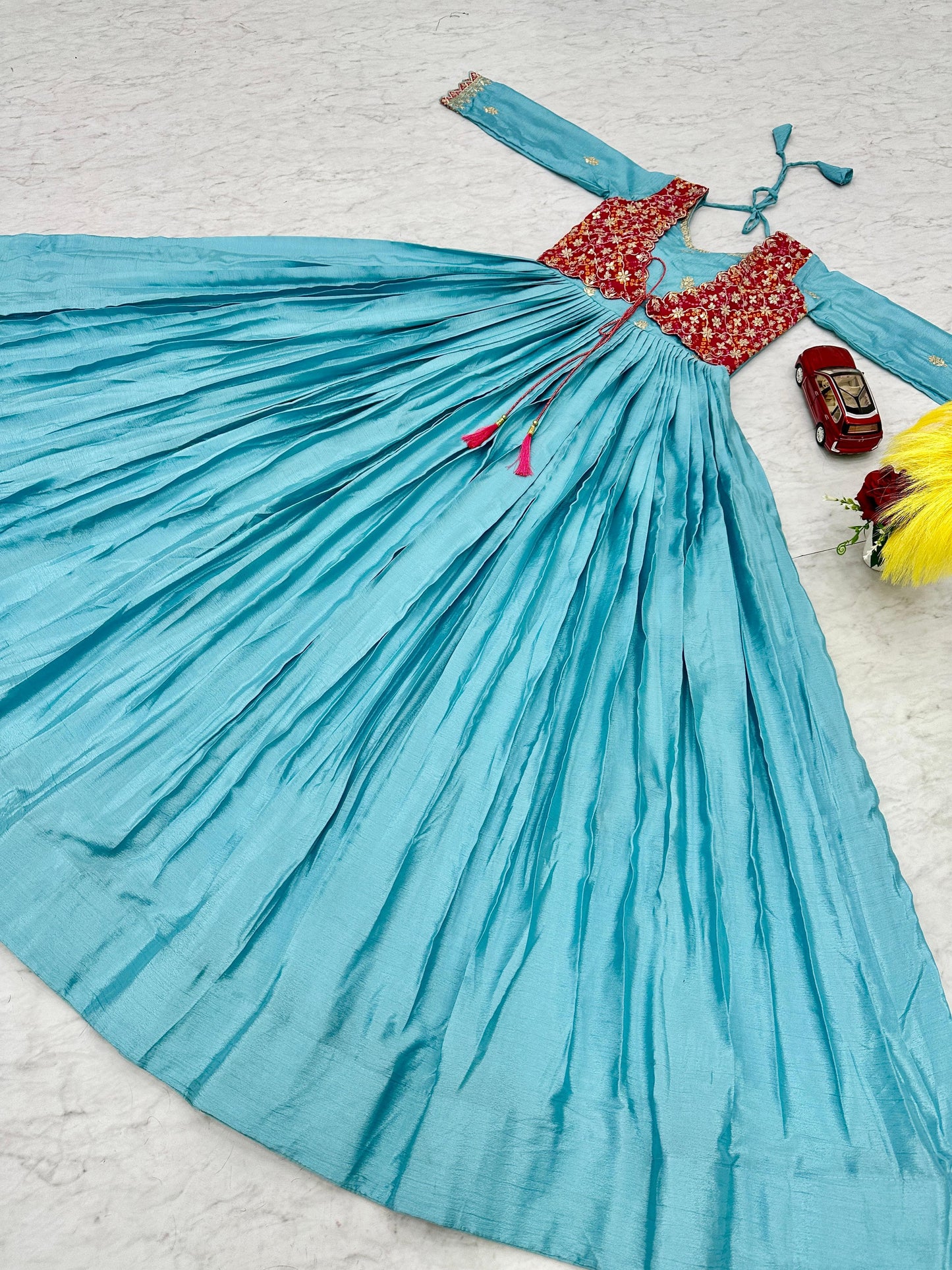 Product Image - Designer Bandhej Gown with Attached Shrug - Perfect Wedding & Festive Attire