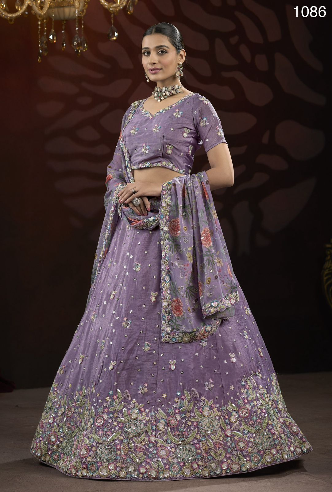 Product Image - Alluring Look Designer Embroidery and Flower Pattern Dupatta Lehengacholi