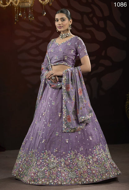 Product Image - Alluring Look Designer Embroidery and Flower Pattern Dupatta Lehengacholi