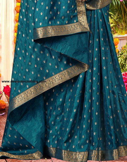 Sea Blue Printed Silk Saree