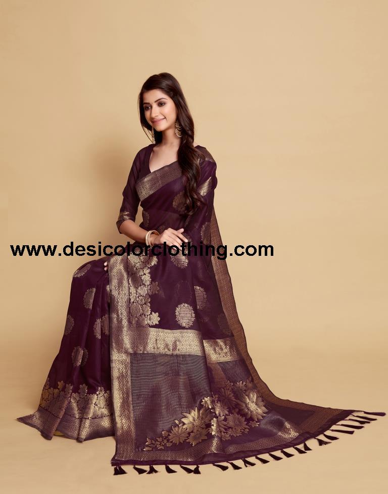 Wine Tassel Saree