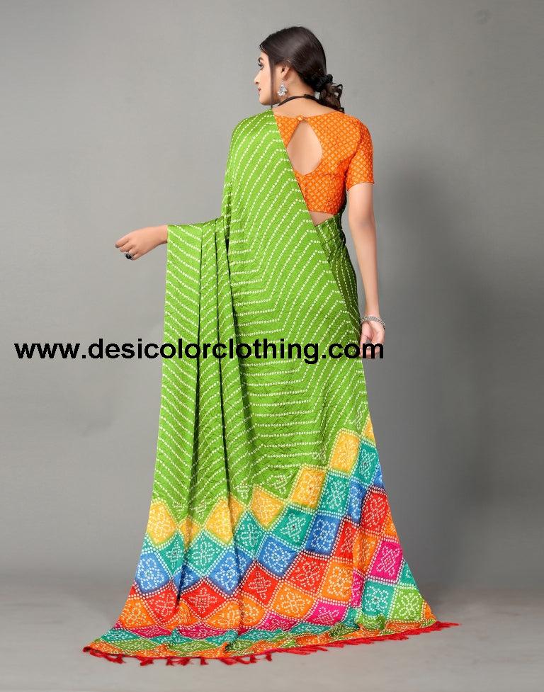 Parrot Green Bandhani Silk Saree | SLV2362S562