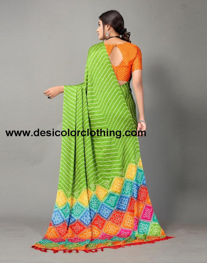 Parrot Green Bandhani Silk Saree | SLV2362S562