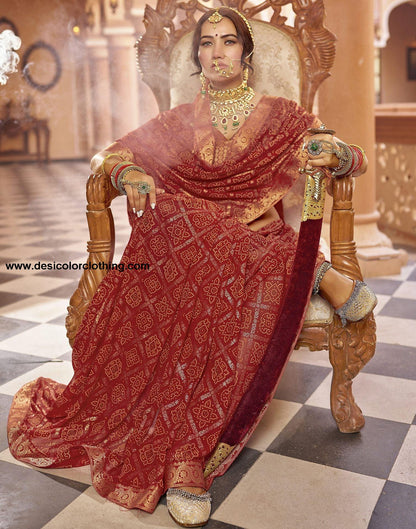 Cherry Red Jacquard Georgette Saree
