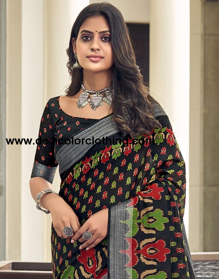 Black Cotton Zari Saree