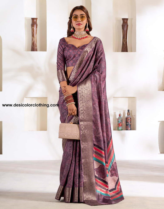 Purple Silk Printed Saree