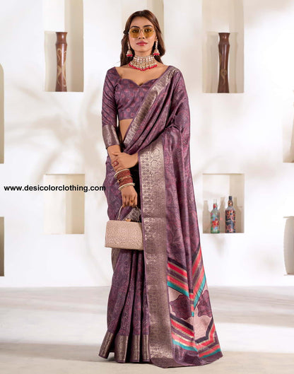 Purple Silk Printed Saree