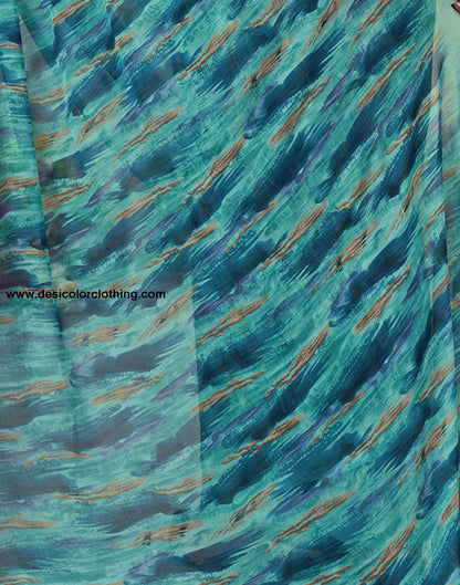 Turquoise Georgette Printed Saree