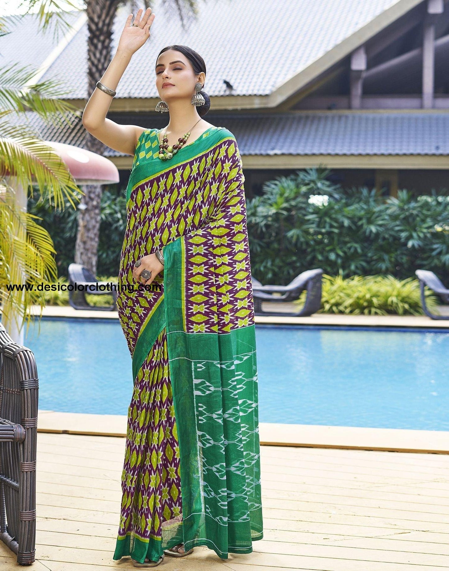 Purple Printed Cotton Pre-draped Saree