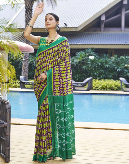 Purple Printed Cotton Pre-draped Saree