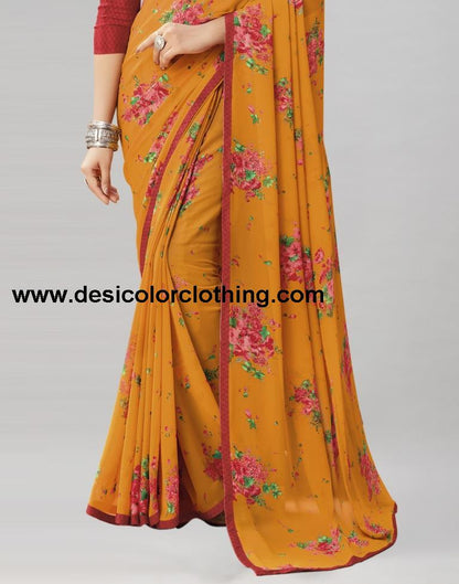 Turmeric Yellow Coloured Georgette Floral Printed Saree | SLV2207S954
