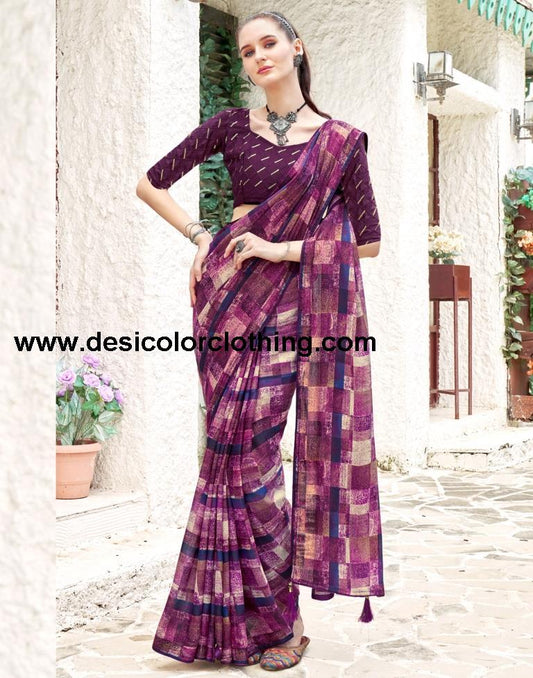Deep Purple Georgette Printed Saree