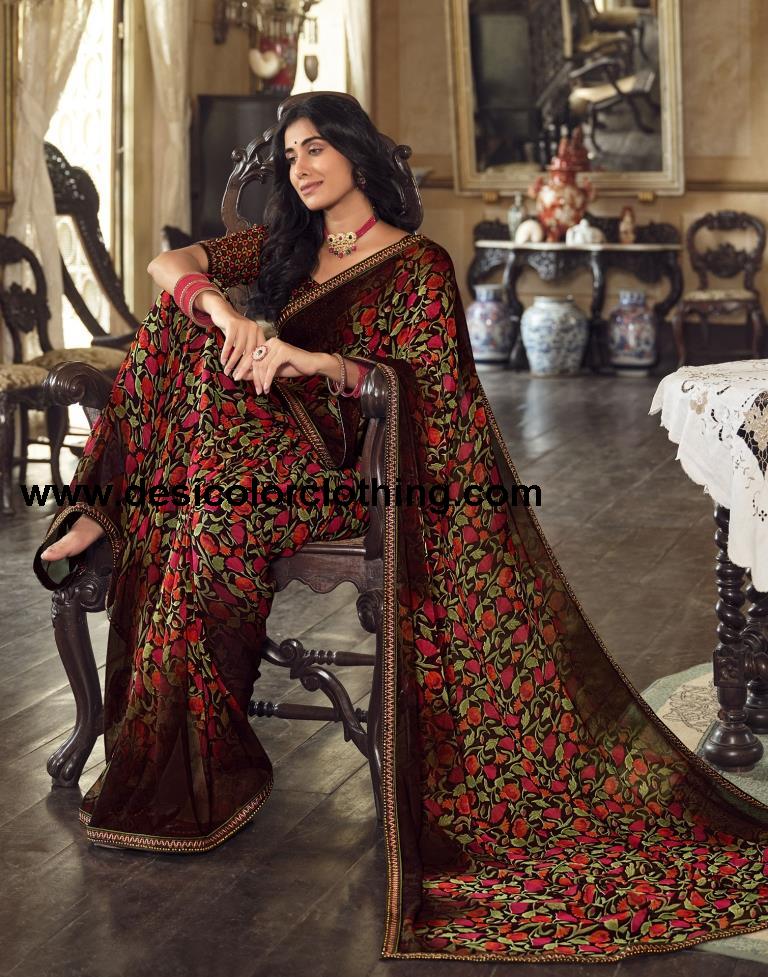 Black Georgette Printed Saree