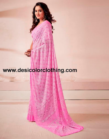 Pink Georgette Printed Saree