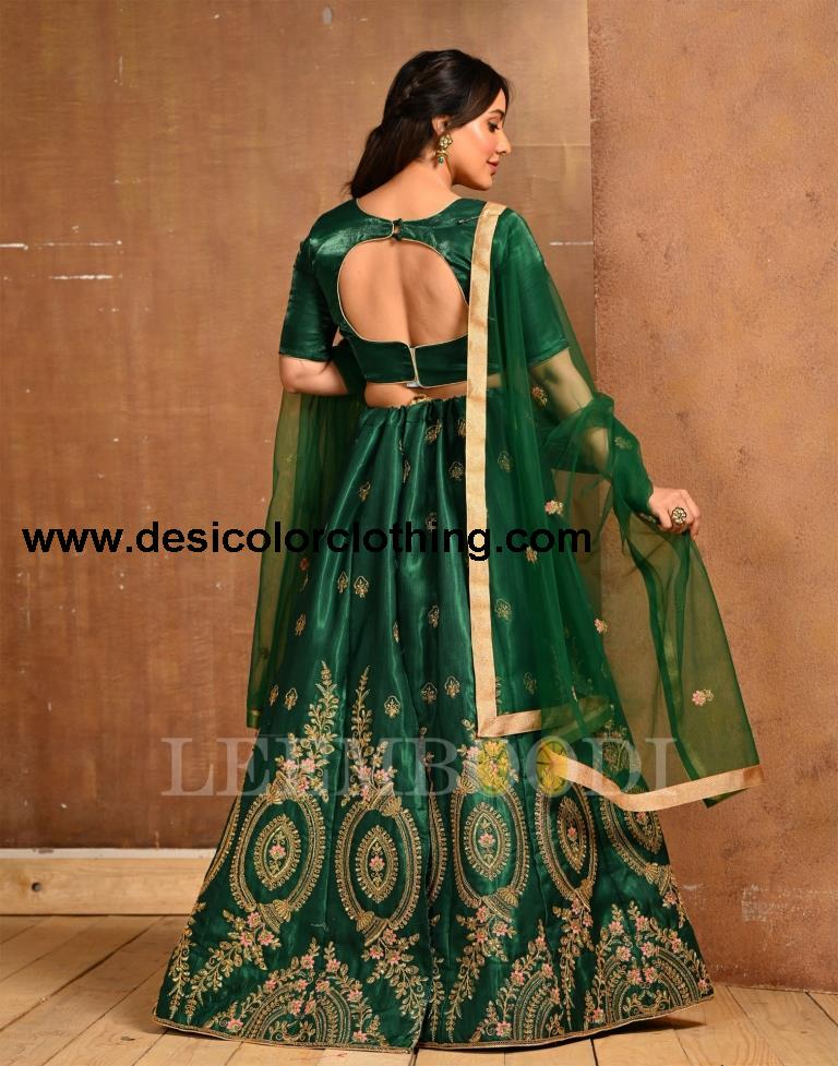 Bottle Green Coloured Poly Silk Embroidered Partywear Lehenga  | SLV125L10495