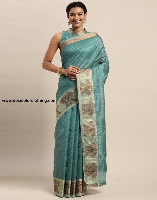 Aqua Green Organza Saree