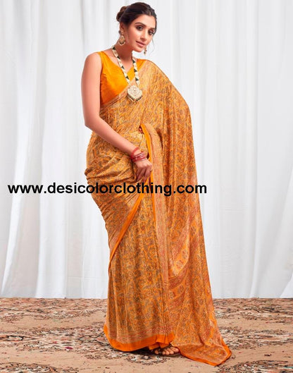 Turmeric Silk Printed Sarees