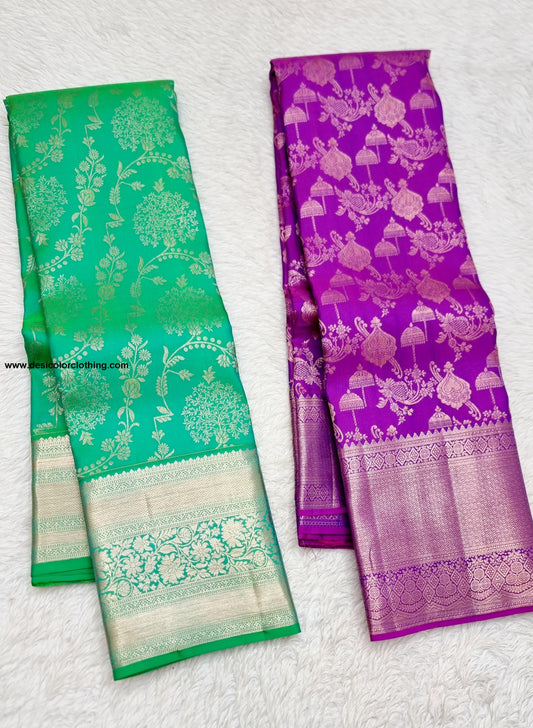 Kanchipuram 100% Pure Handwoven 2G Premium Quality Pastel Colours Unique Design Bridal Silk Sarees