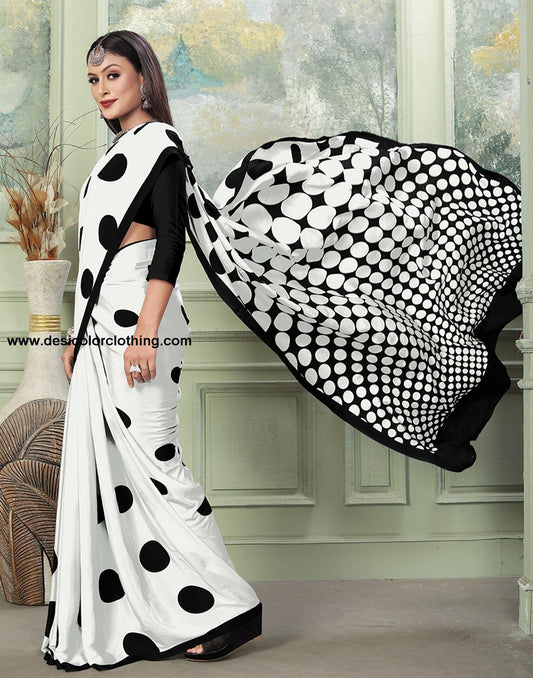 White Printed Silk Saree