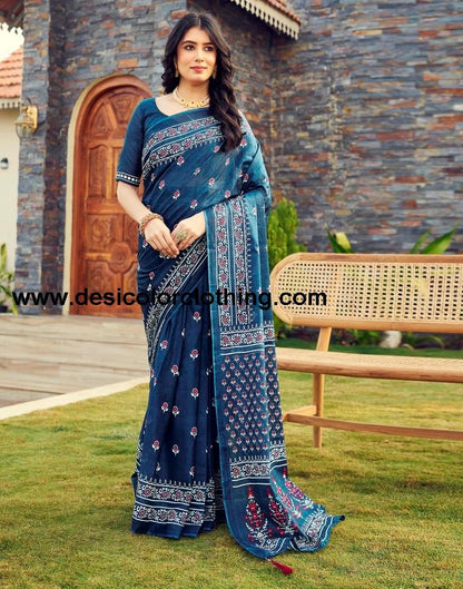 Rama Blue Cotton Printed Ready To Wear