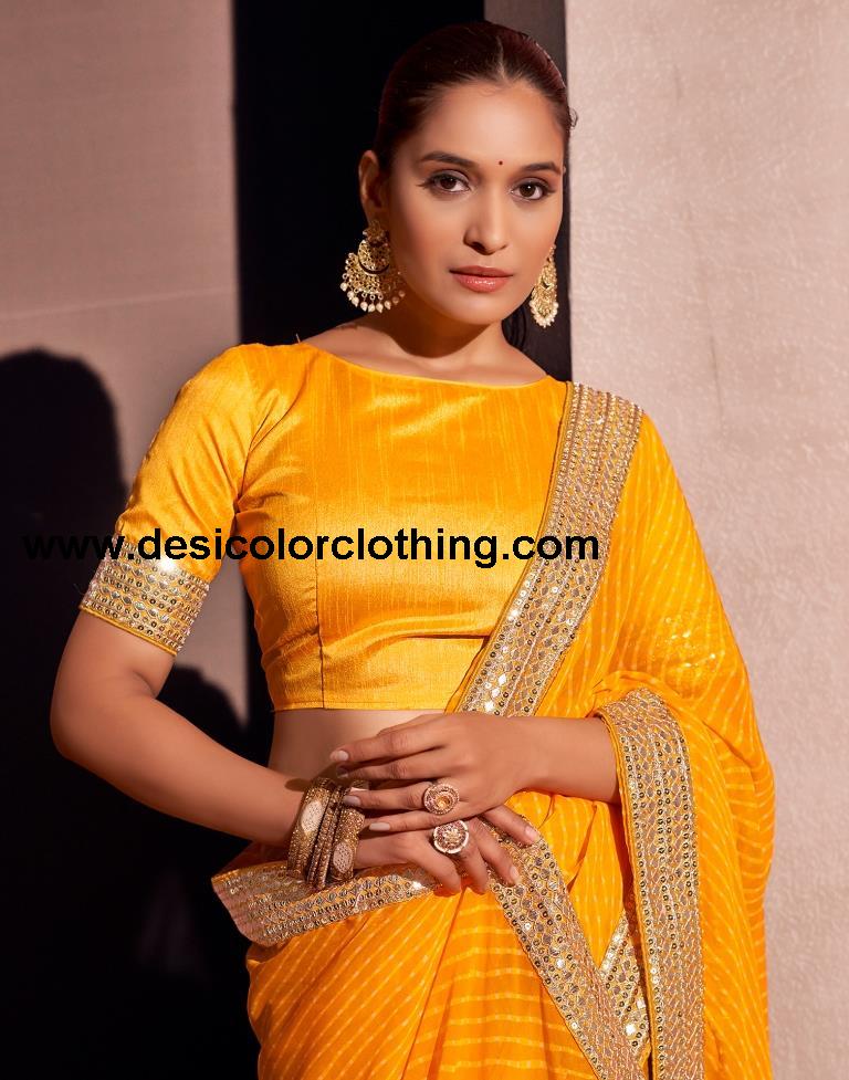 Yellow Georgette Embroidery Saree