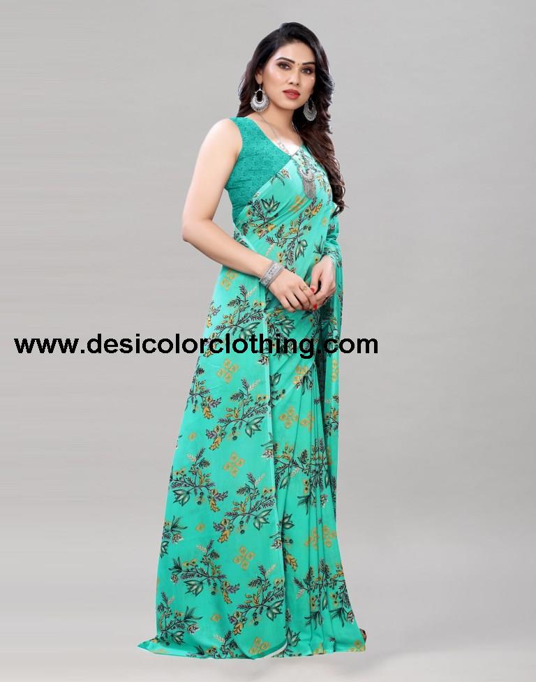 Elegant Turquoise Green Printed Saree | 1955S343