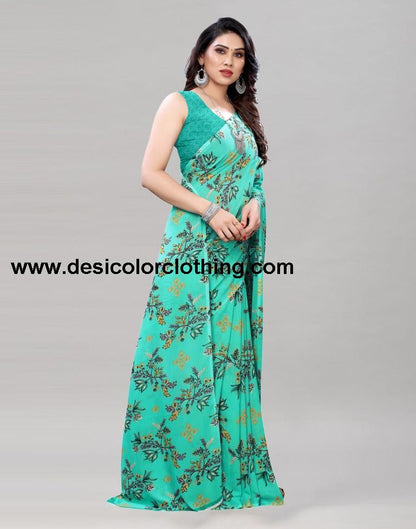 Elegant Turquoise Green Printed Saree | 1955S343