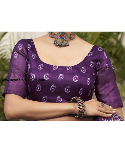 Deep Purple Cotton Printed Saree