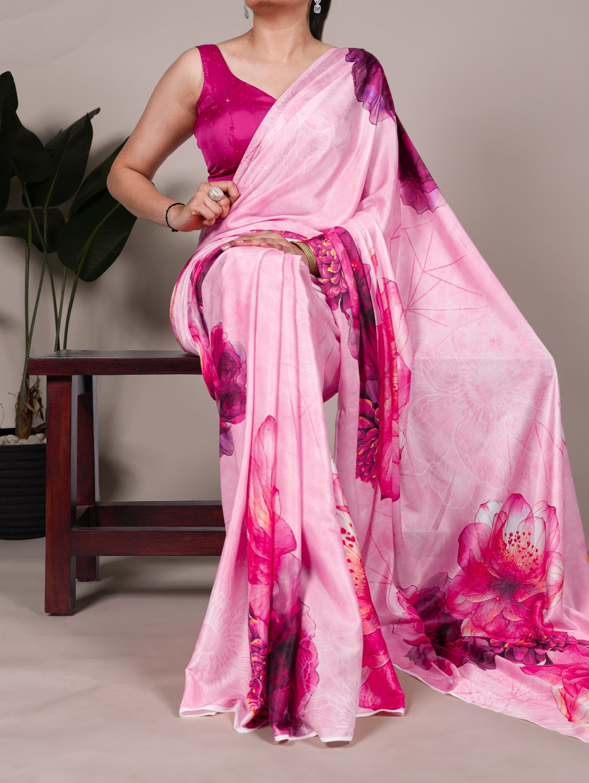 Product Image - Designer Satin Saree - Elegant Festive & Wedding Outfit