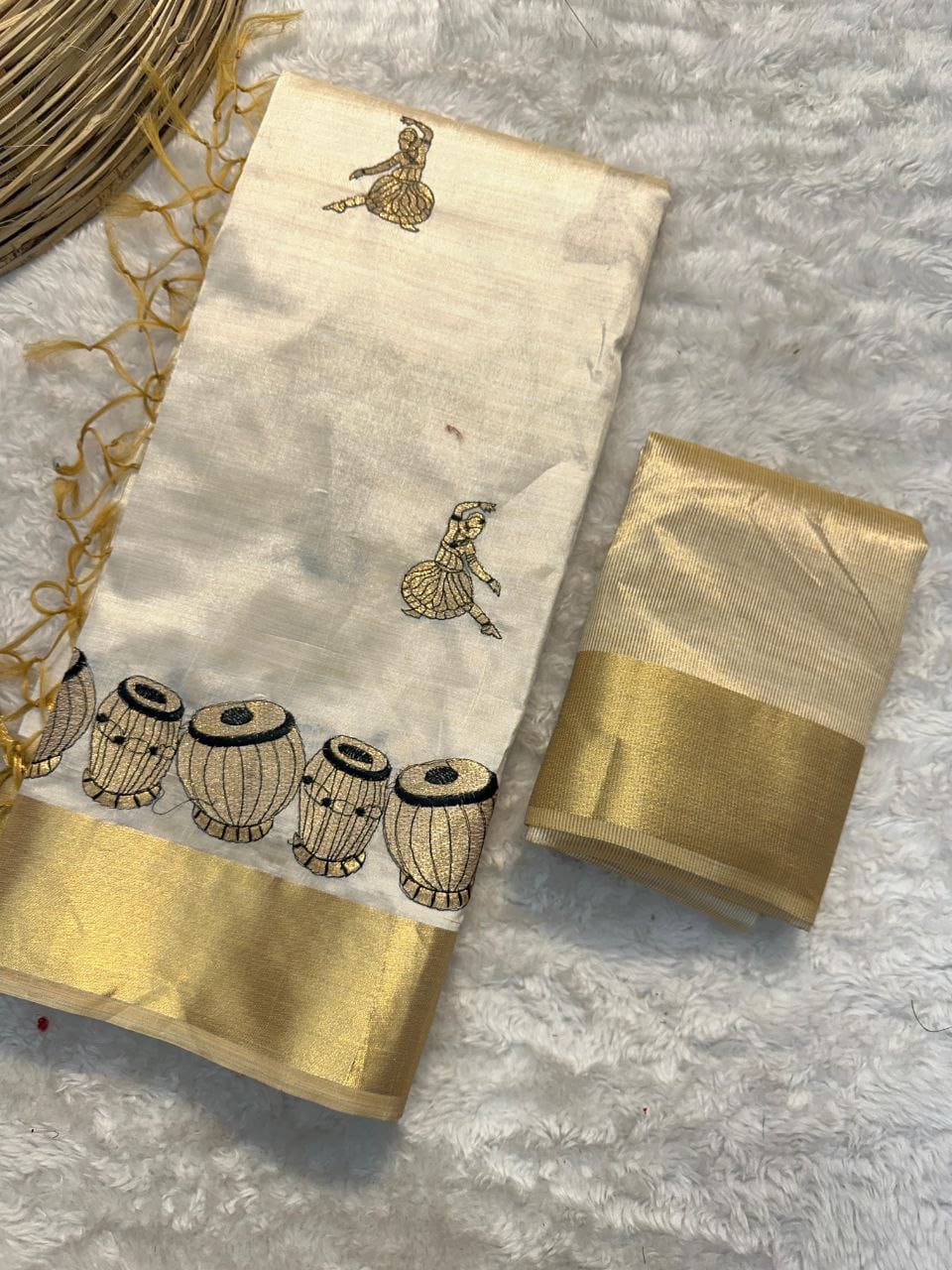 Product Image - Soft Tussar Silk Designer Saree with Kalamkari Embroidery - Festive & Wedding Wear