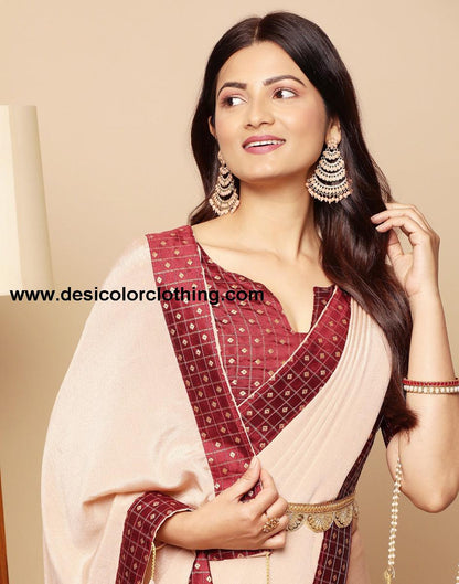 Beige Banarasi Chiffon Saree