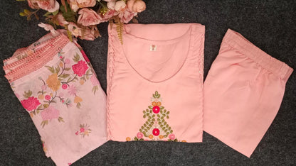 Product Image - Elegant Embroidered Kurti Set with Silk Dupatta