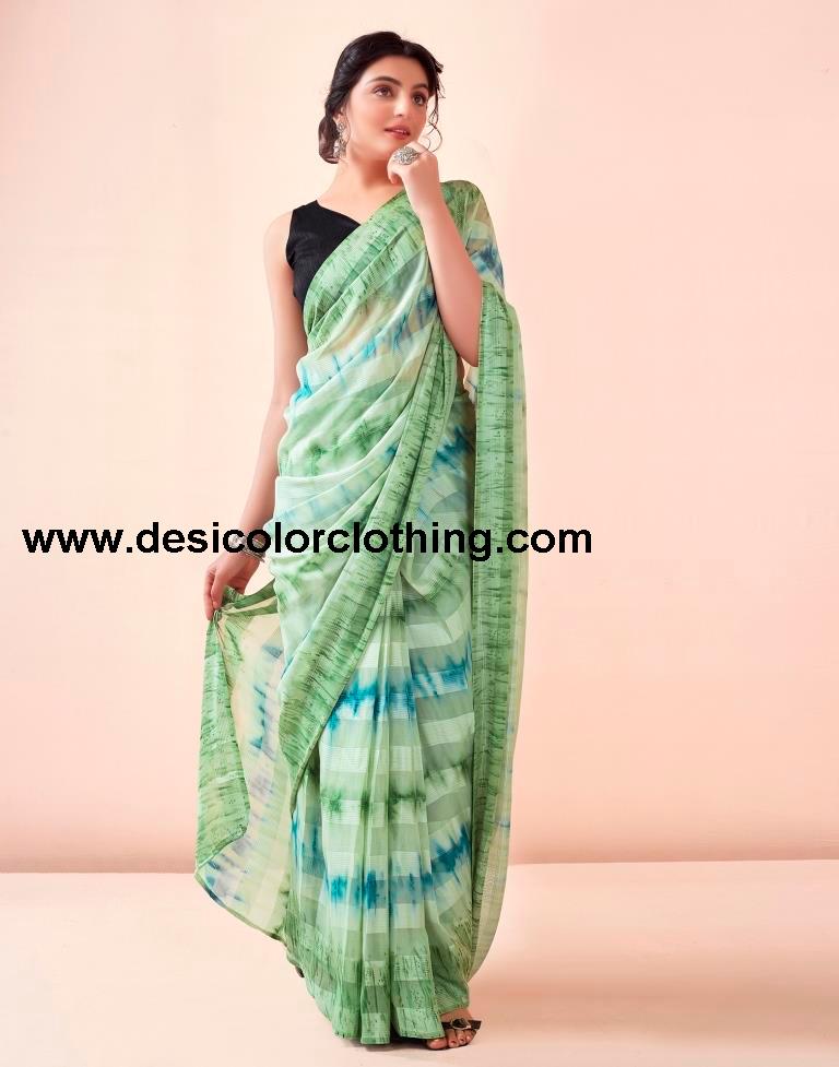 Pista Green Georgette Printed Ready to Wear Saree