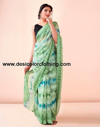 Pista Green Georgette Printed Ready to Wear Saree