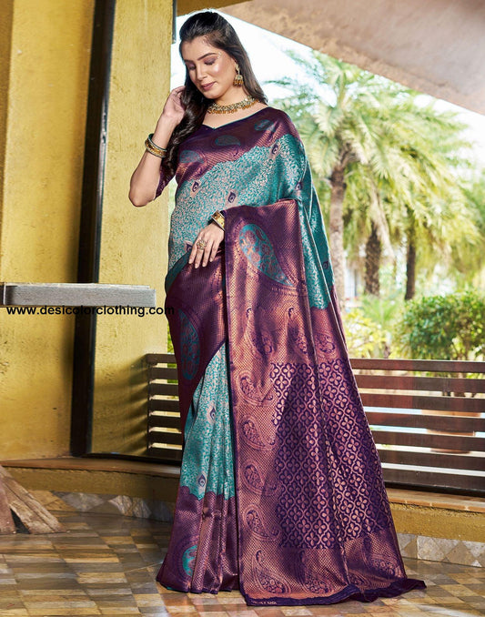 Rama Green Jacquard Silk Saree