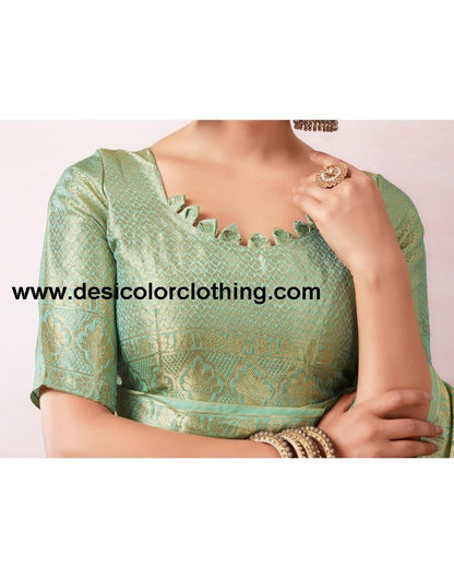 Turquoise Organza Woven Saree