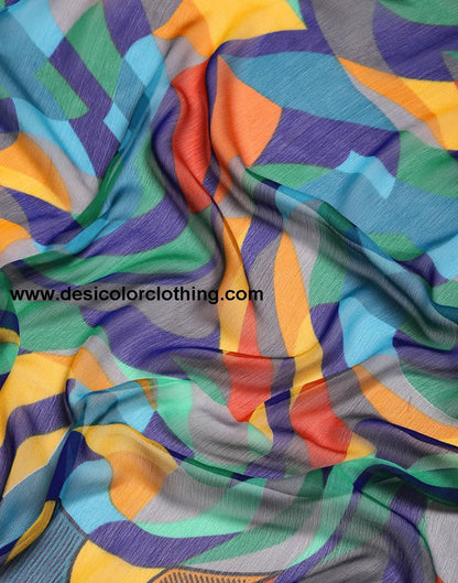 Royal Blue Coloured Chiffon Geometric Printed Saree | SLV2212S1032