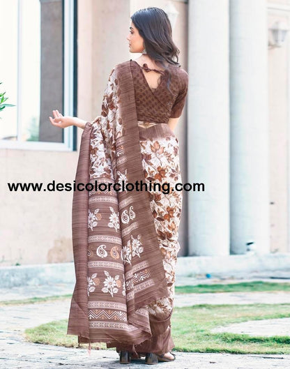 White Silk Printed Sarees