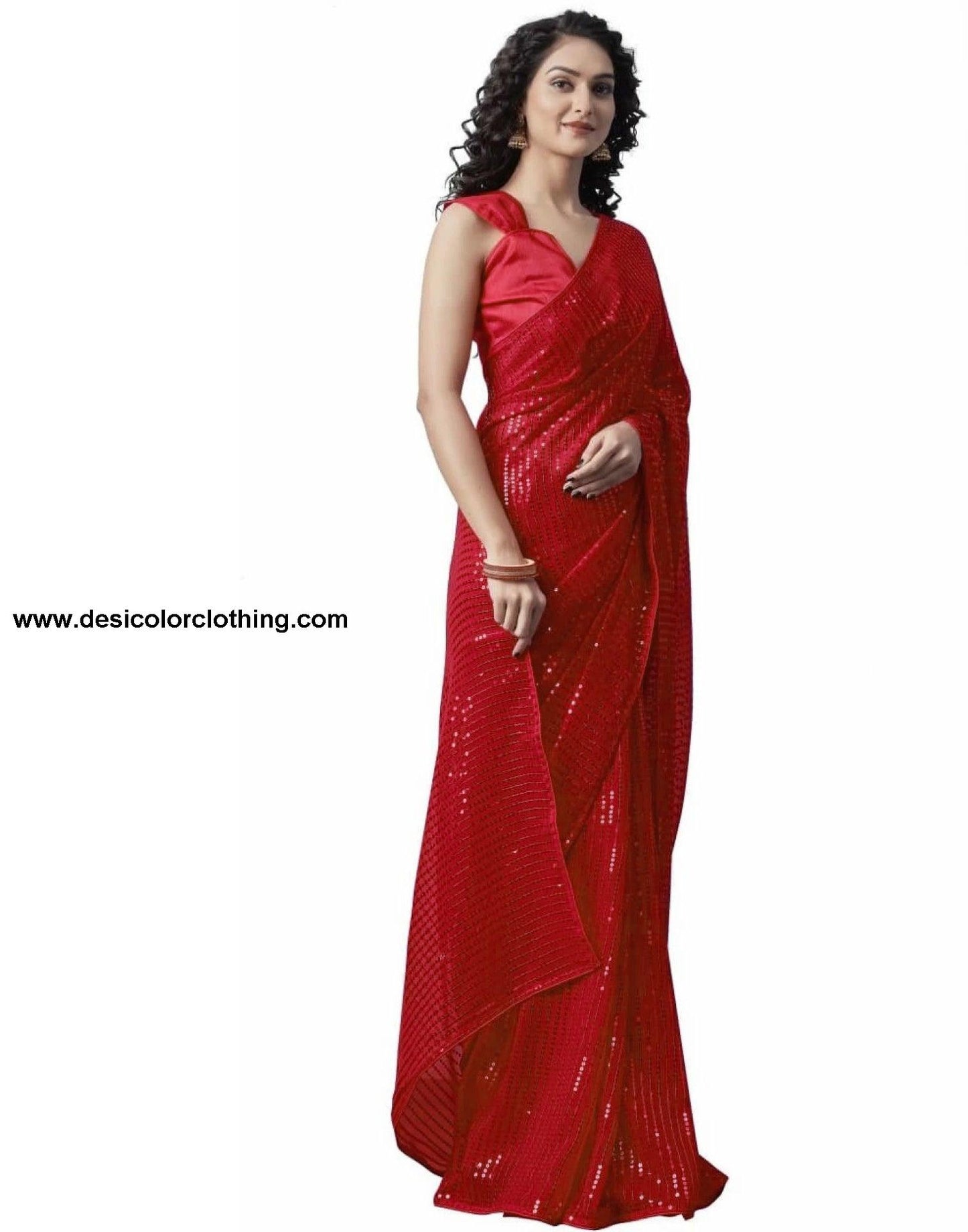 Red Sequence Saree