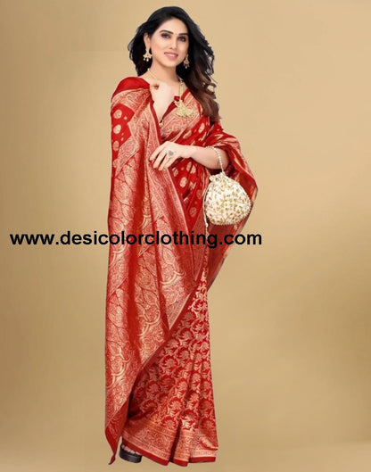 Red Jacquard Banarasi Silk Saree