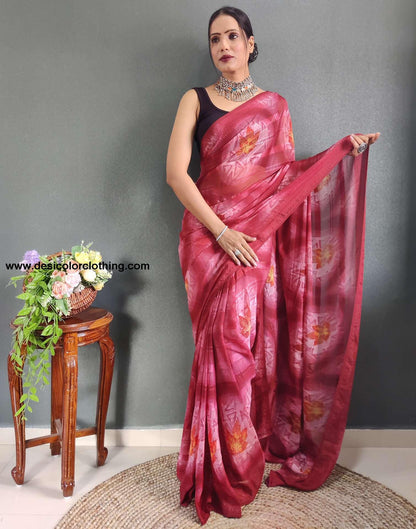 Peach Printed Georgette Pre-draped Saree
